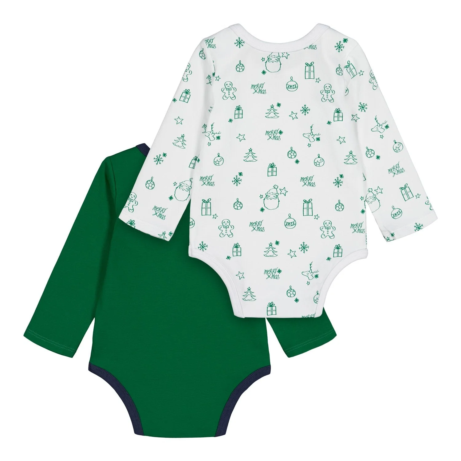 Long-Sleeve Christmas Baby Bodysuit White/Green - Image 3