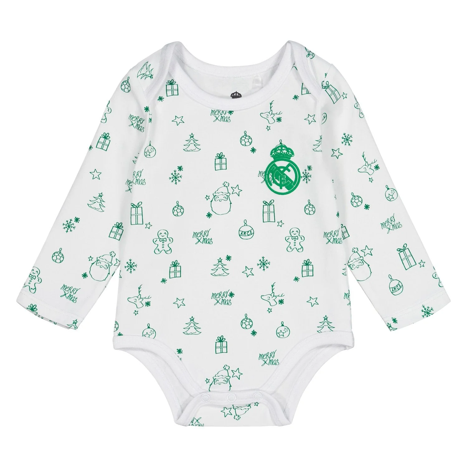 Long-Sleeve Christmas Baby Bodysuit White/Green - Image 4