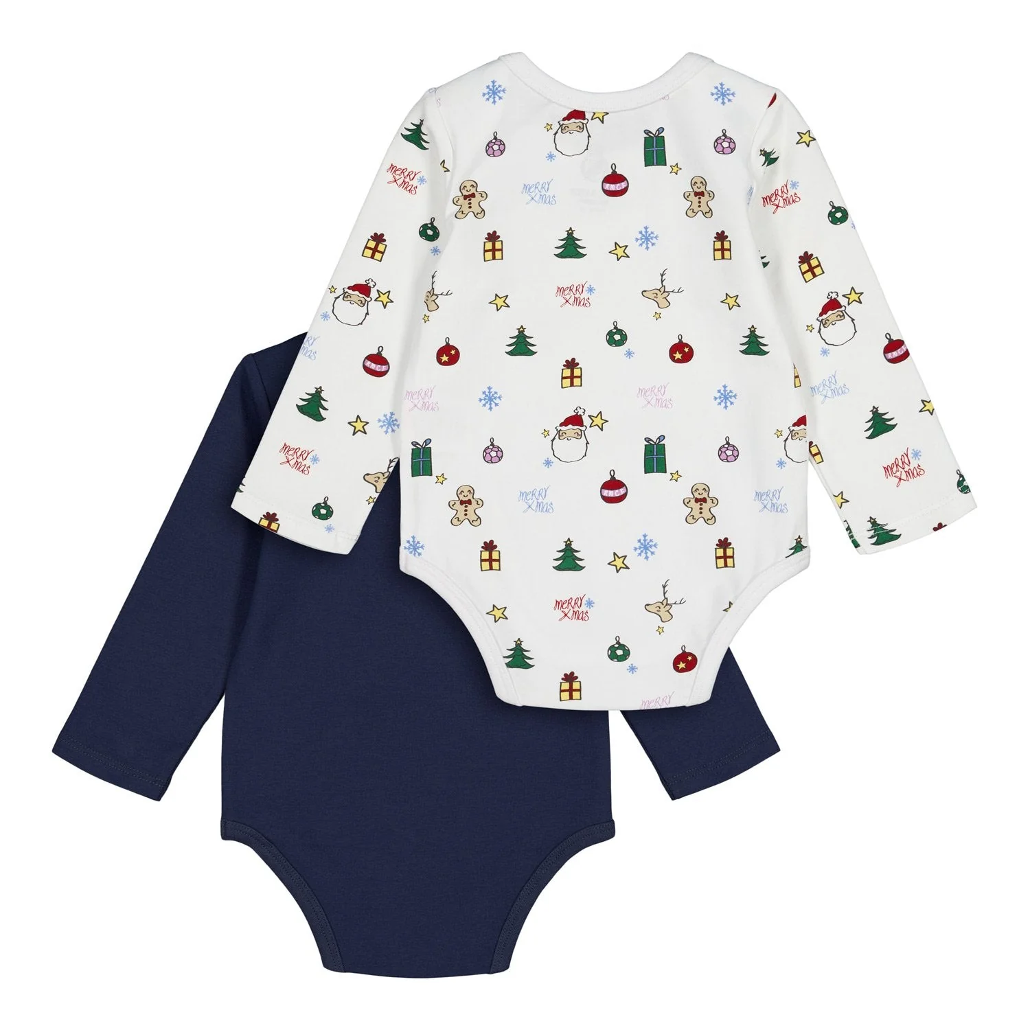 Long-Sleeve Christmas Baby Bodysuit White/Navy - Image 3