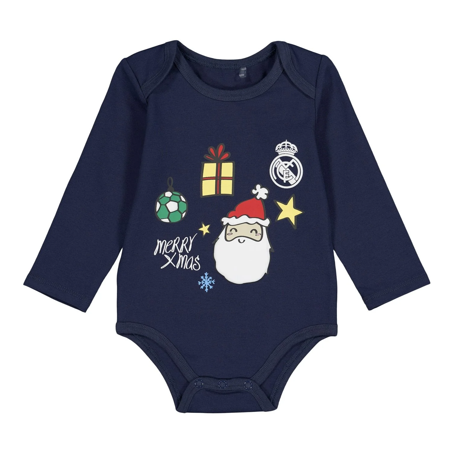 Long-Sleeve Christmas Baby Bodysuit White/Navy - Image 4