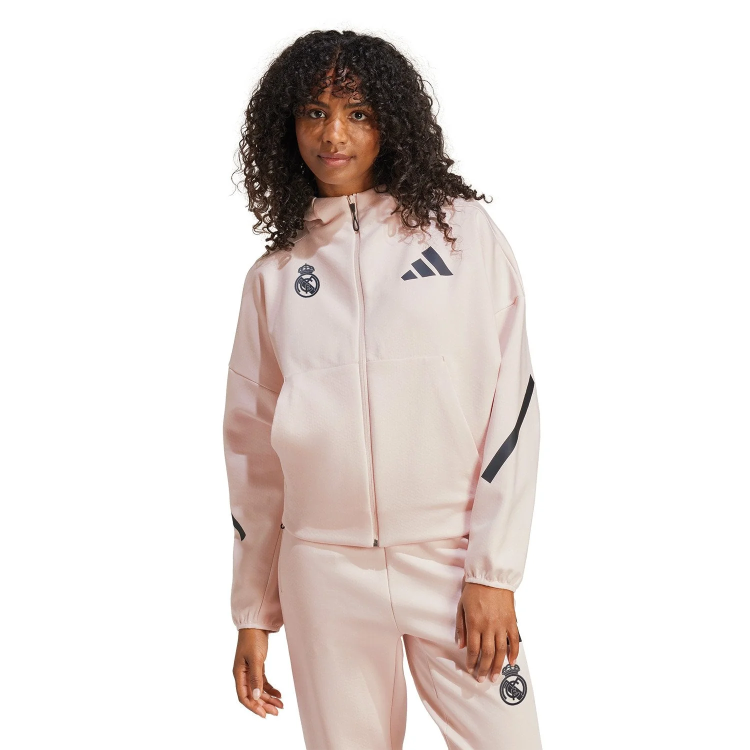 Womens adidas Real Urban Full Zip Hoodie Light Pink - Image 2