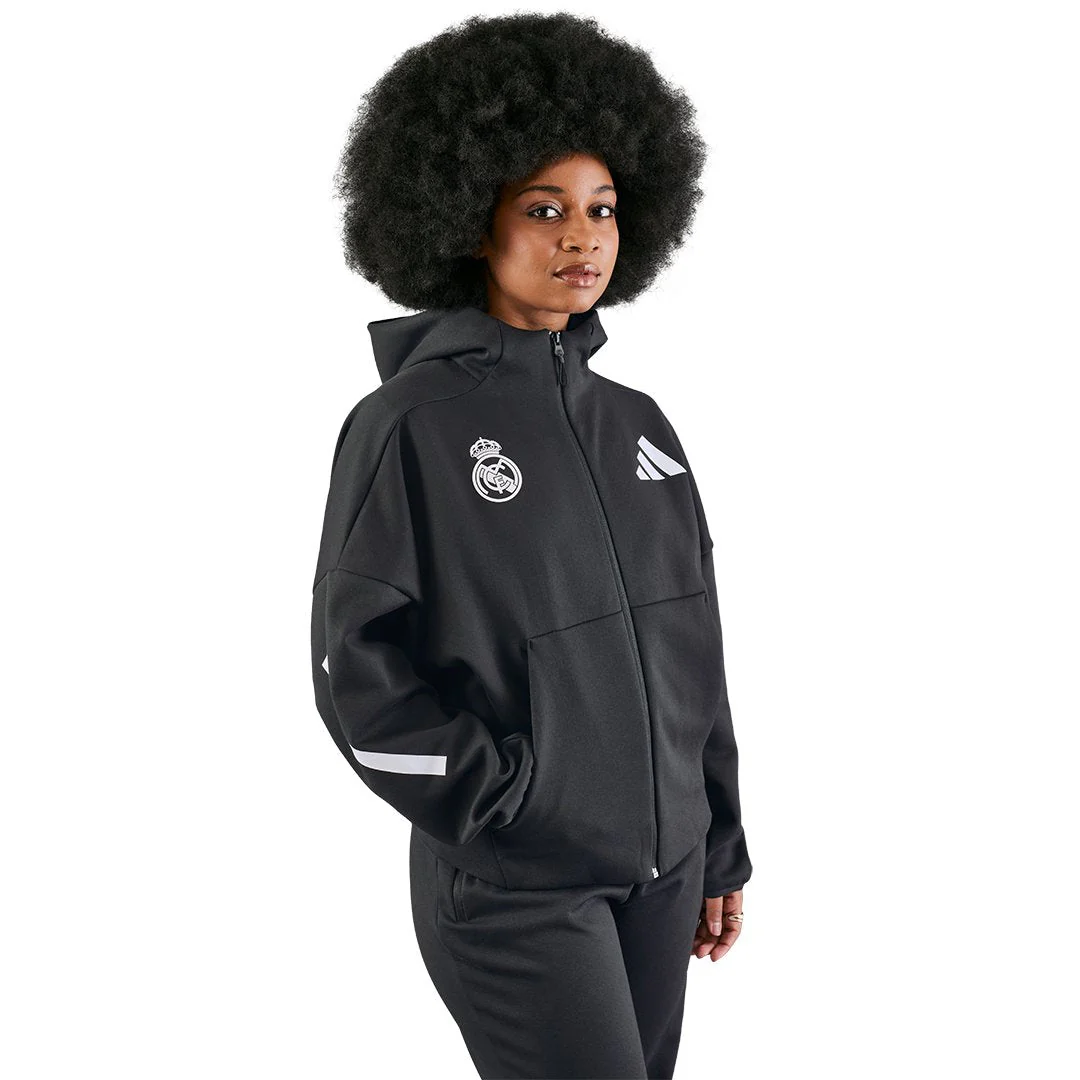 Womens adidas Real Urban Full Zip Hoodie Black - Image 5