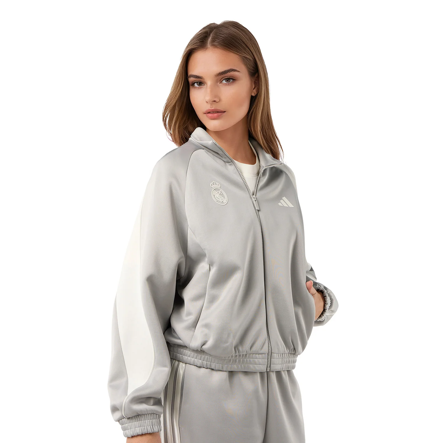 Womens adidas Stadium Tracksuit Jacket Grey - Image 4