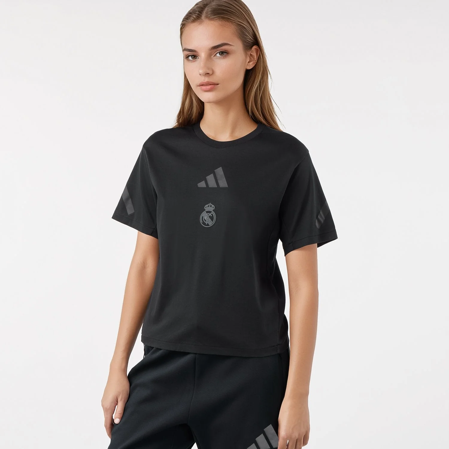 Womens adidas Real Urban T-Shirt Black - Image 3