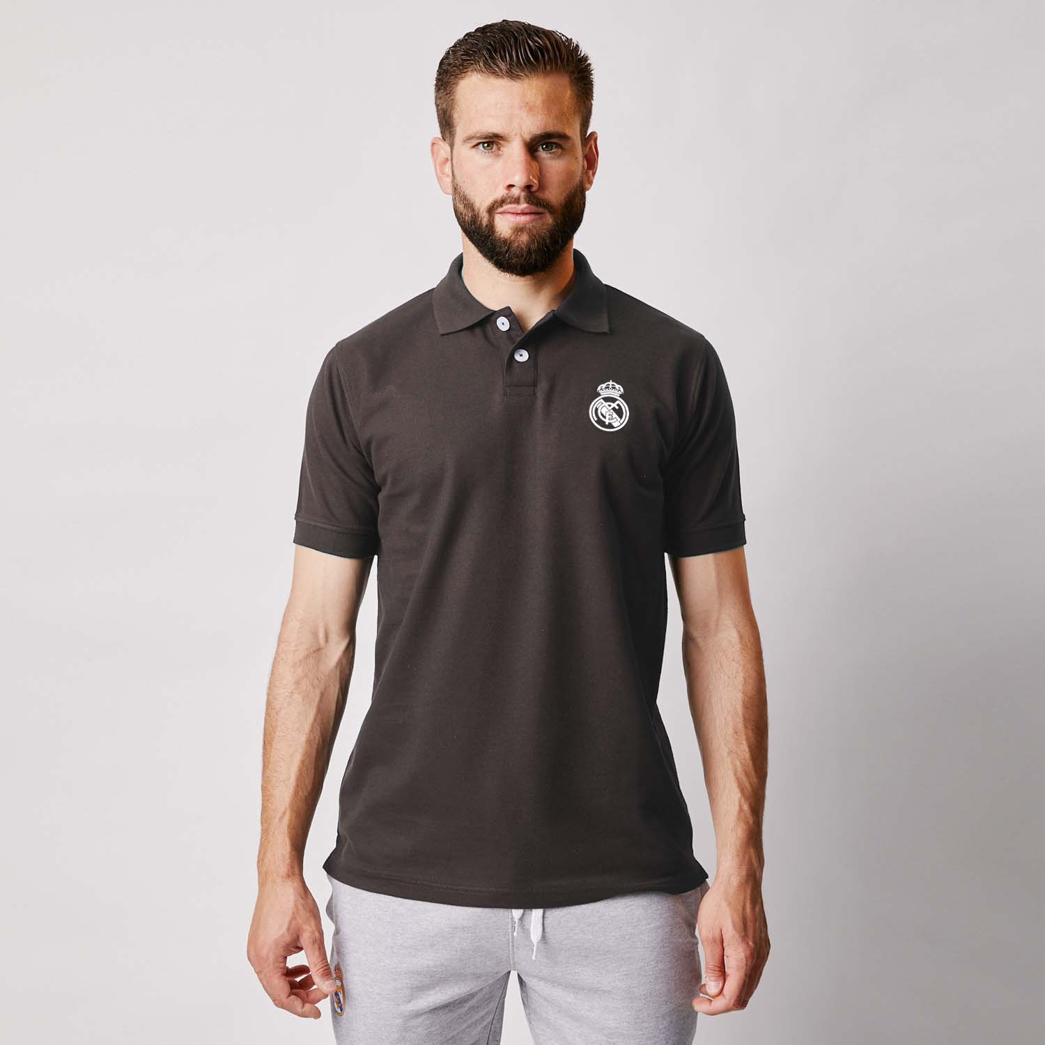 Mens Essentials Monocolor Crest Polo Dark Grey - Image 3