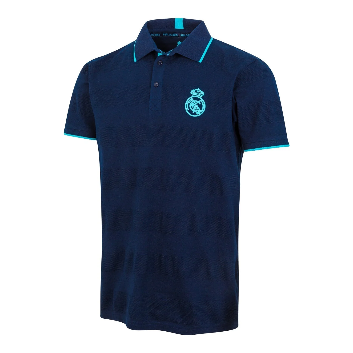 Madrid Sky Mens Textured Stripe Polo Navy - Image 3