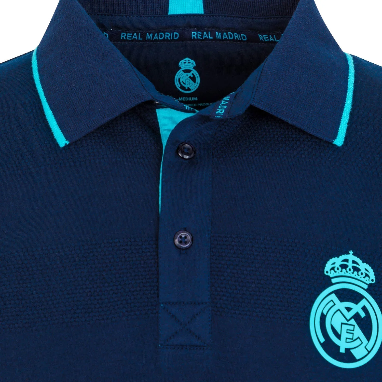 Madrid Sky Mens Textured Stripe Polo Navy - Image 4