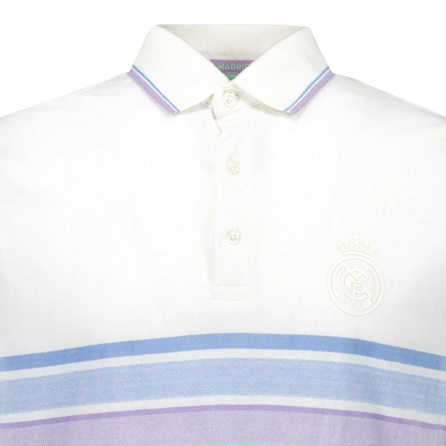 Mens Pastel Stripe Polo Shirt White Real Madrid - Image 5