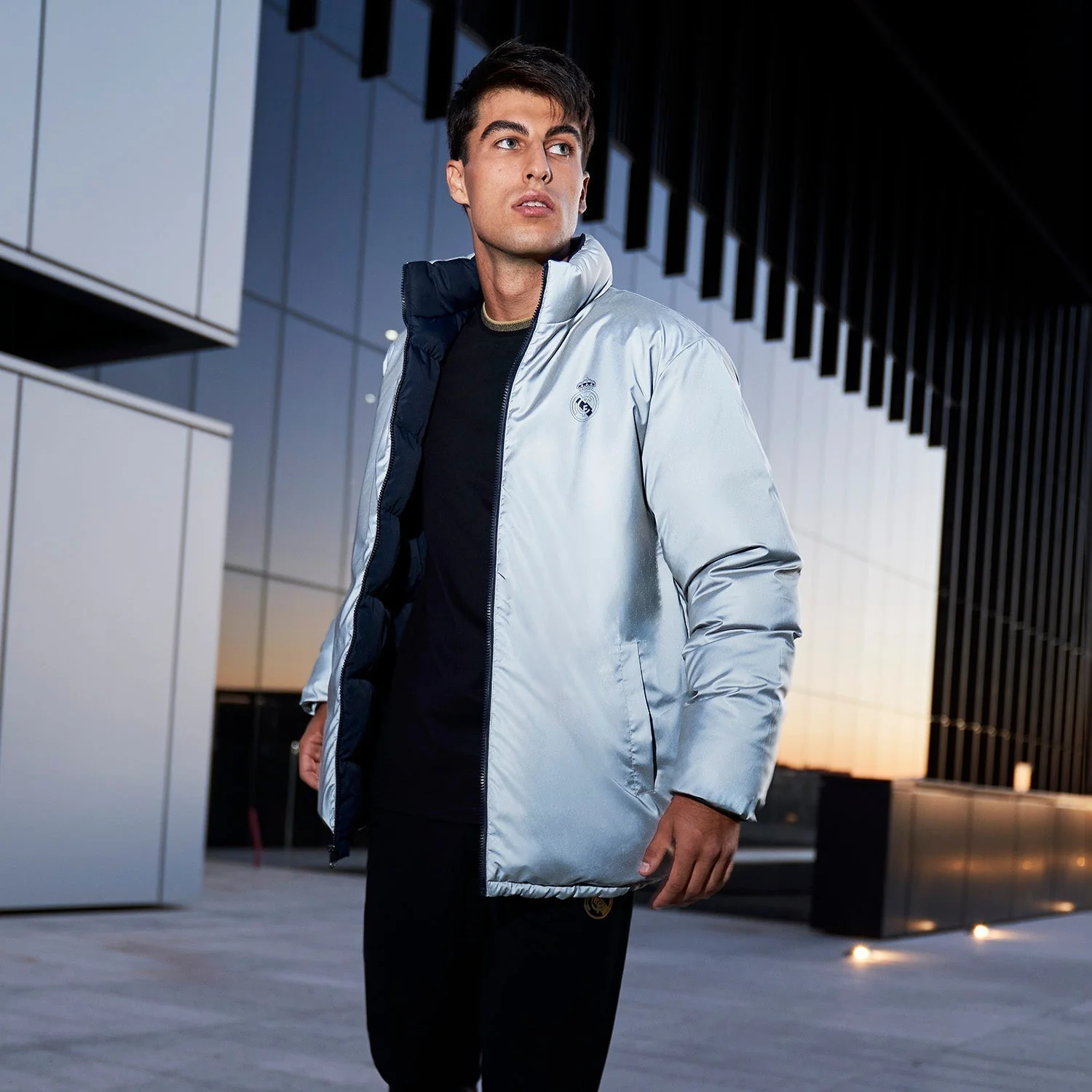 Mens Outerwear Reversible Reflective Puffer Jacket Navy - Image 4