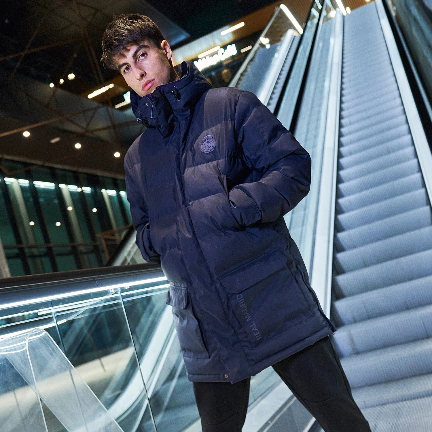 Mens Outerwear Long Padded Parka Coat Navy - Image 5