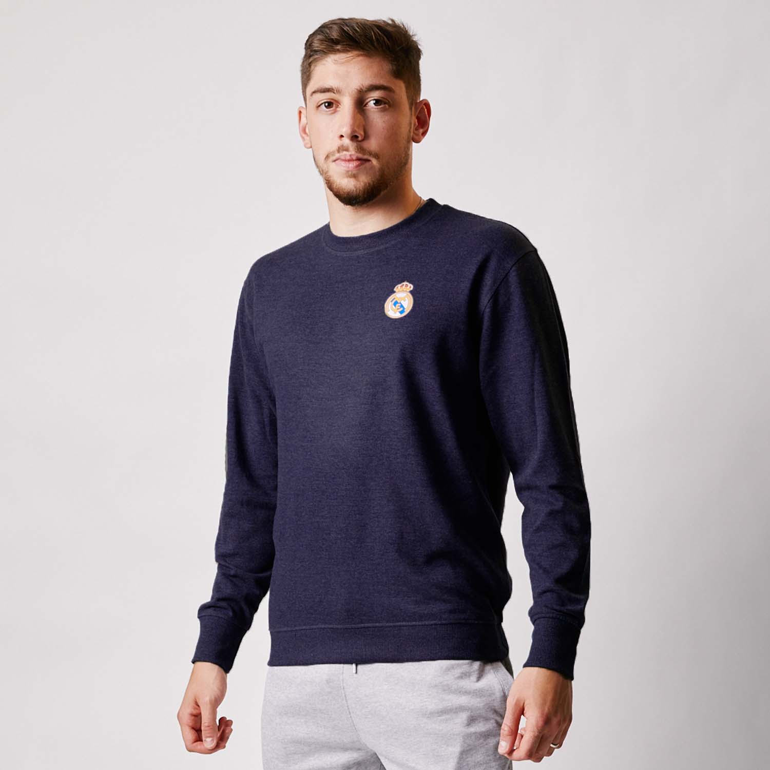 Mens Essentials Color Crest Crew Navy - Image 2