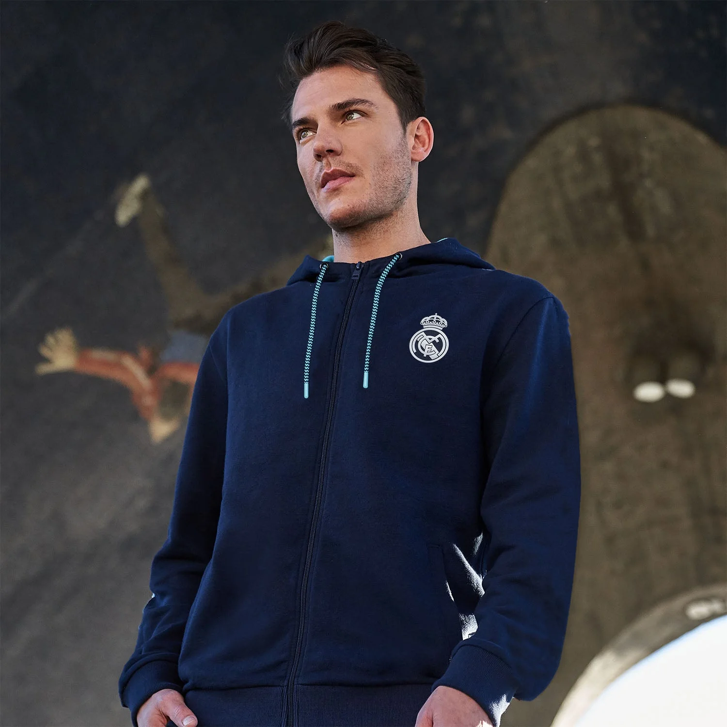 Bernabéu Neon Lights Mens Zip Through Hoodie Navy - Image 5