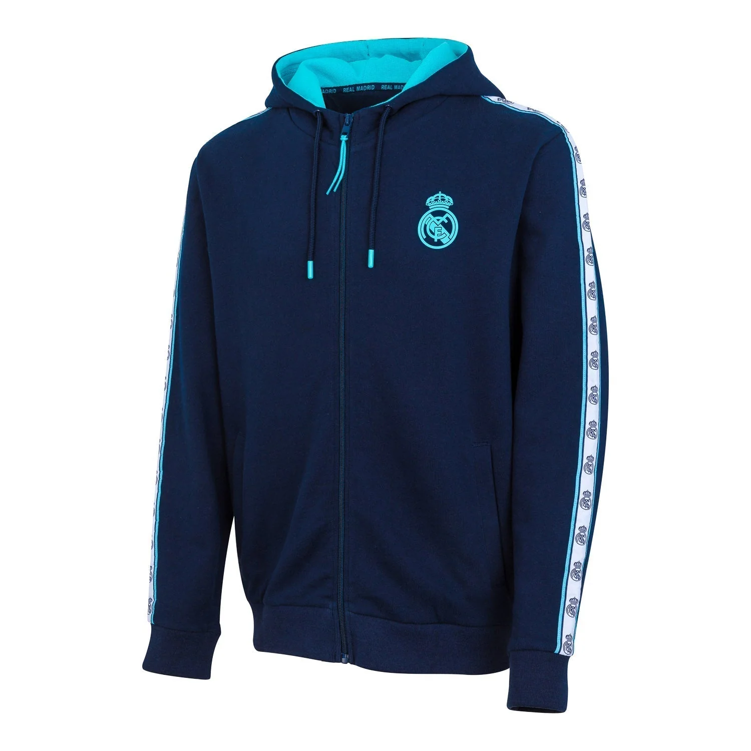 Madrid Sky Mens Tape Sleeve Zip Hoodie Navy - Image 4