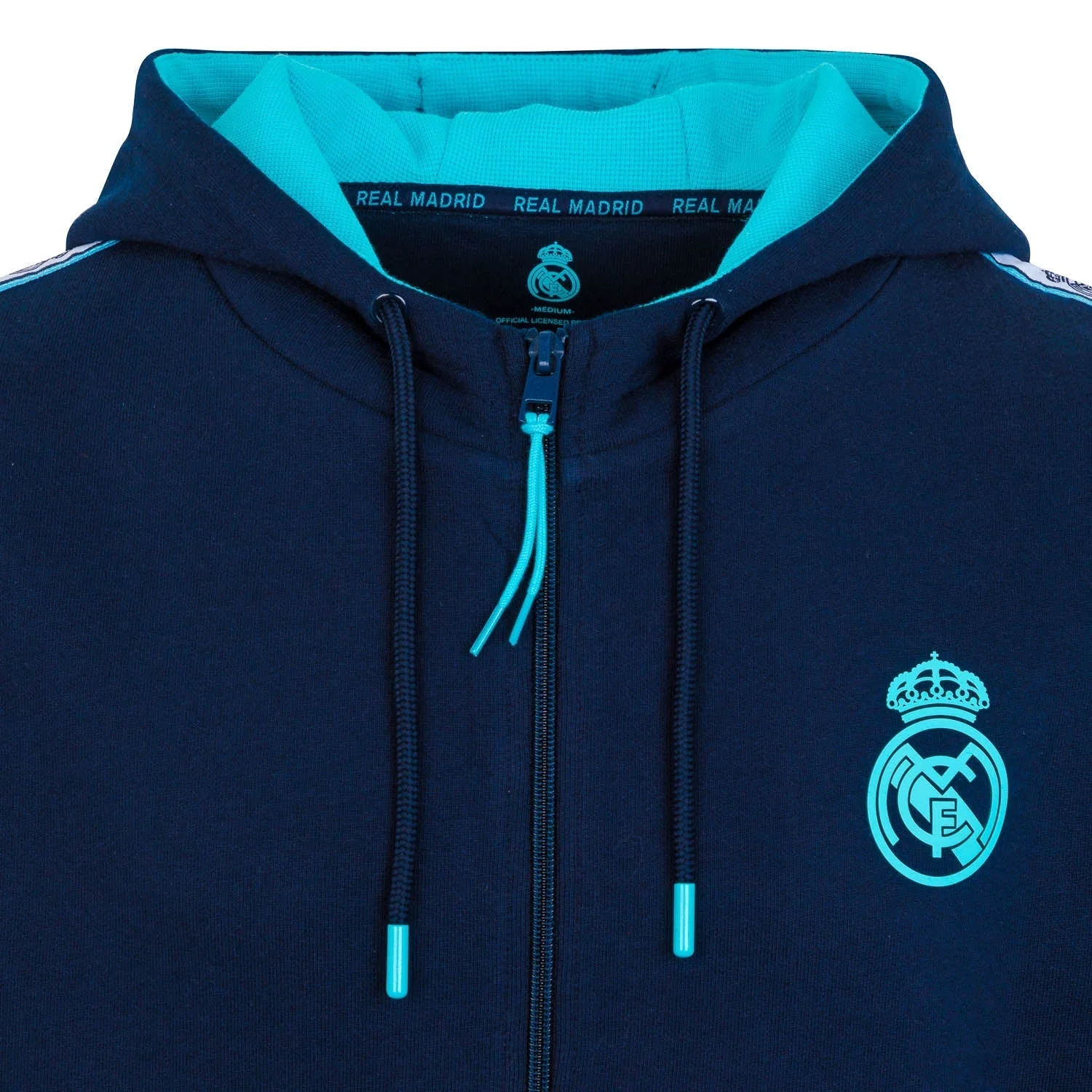 Madrid Sky Mens Tape Sleeve Zip Hoodie Navy - Image 5
