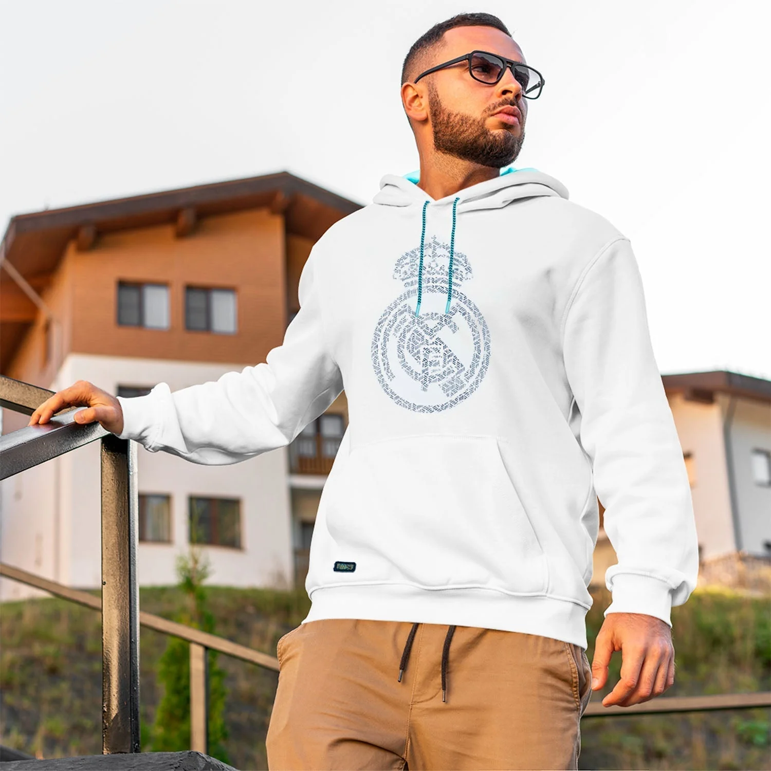 Bernabéu Neon Lights Mens Chest Crest Print Oth Hoodie White - Image 4