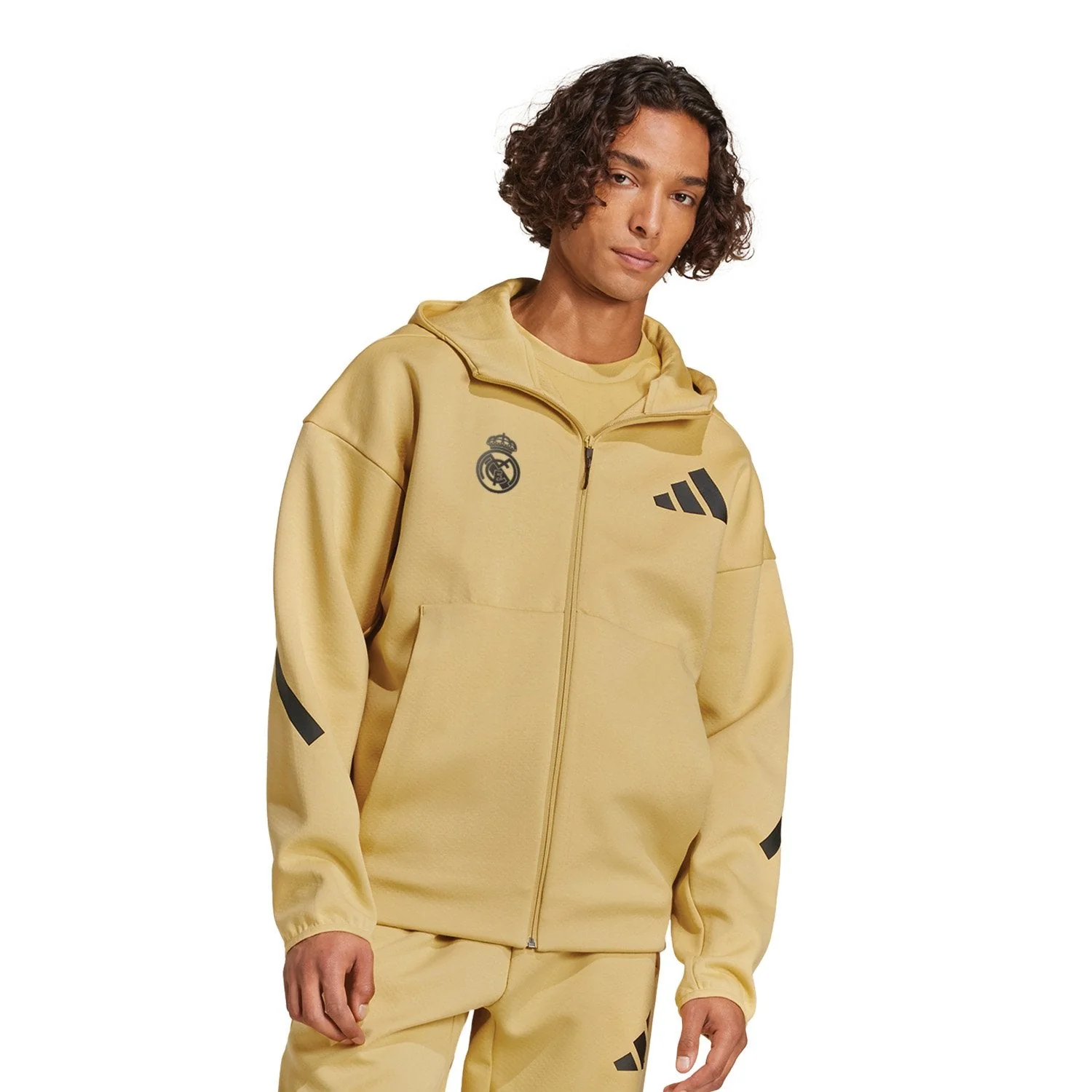 Mens adidas Real Urban Full Zip Hoodie Oat - Image 2