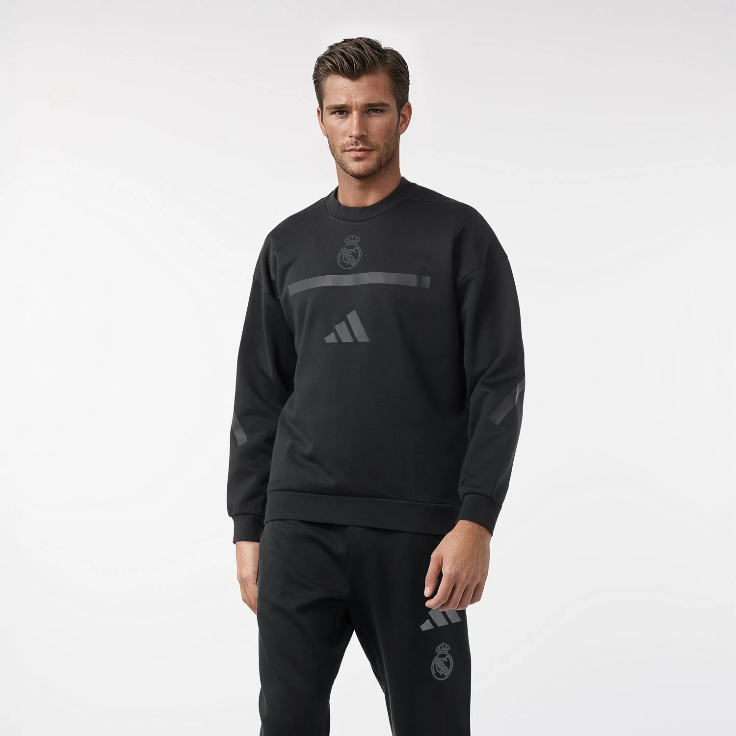 Mens adidas Real Urban Crew Sweatshirt Black - Image 3