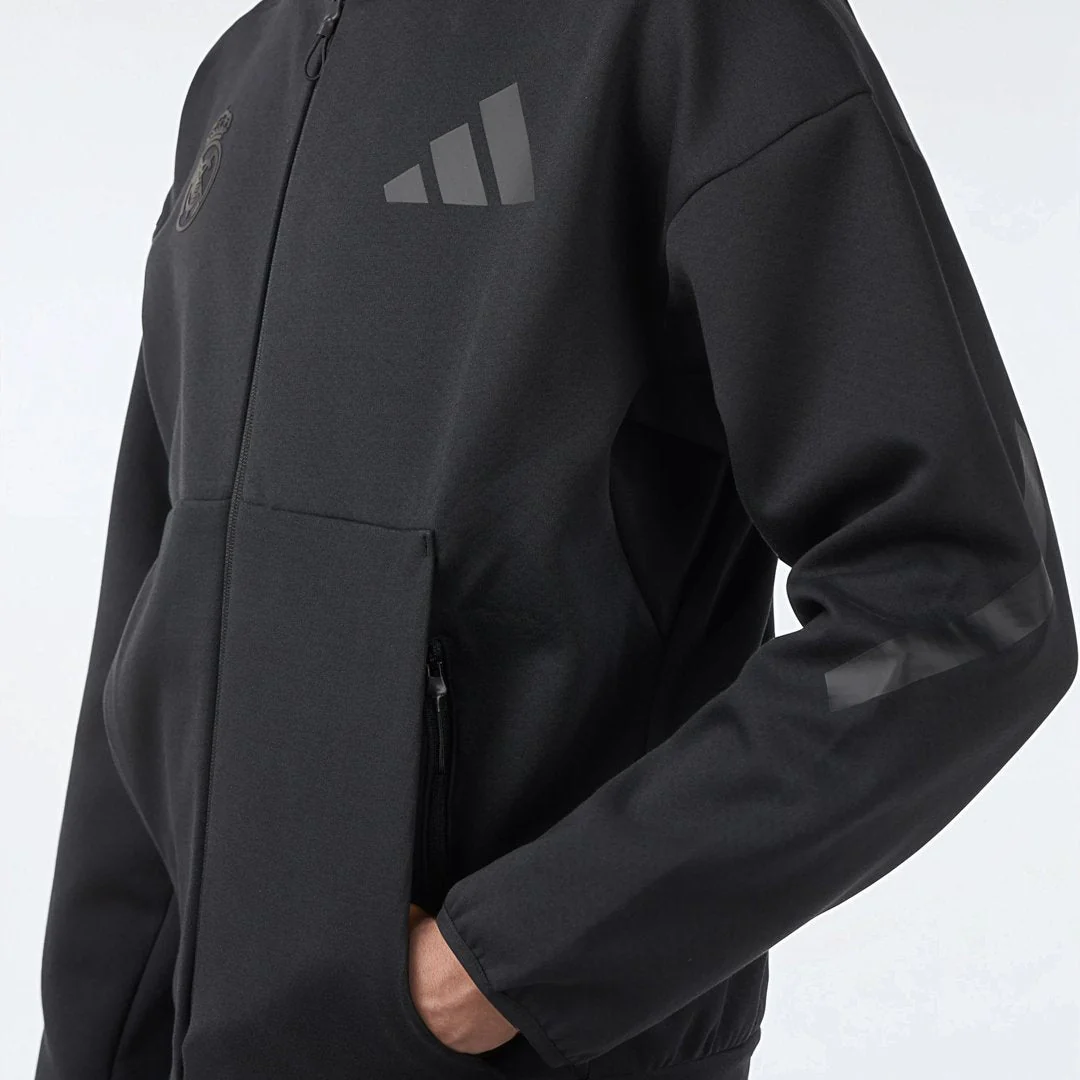 Mens adidas Real Urban Full Zip Hoodie Black - Image 5