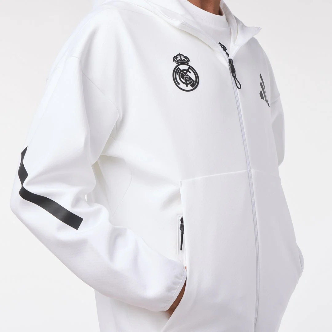 Mens adidas Real Urban Full Zip Hoodie White - Image 3