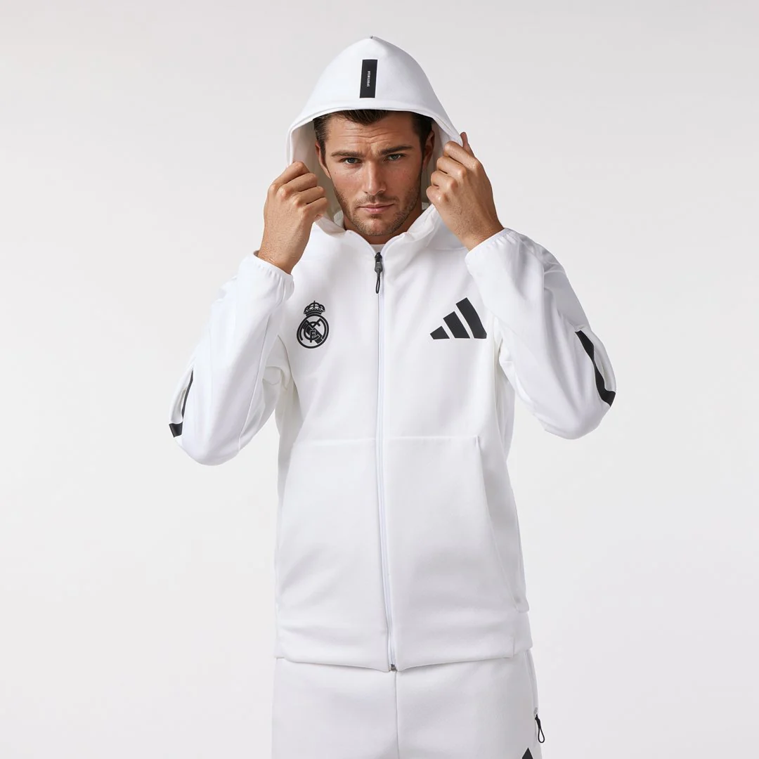 Mens adidas Real Urban Full Zip Hoodie White - Image 5