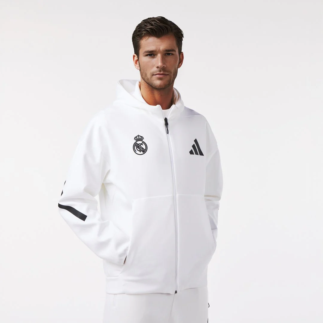 Mens adidas Real Urban Full Zip Hoodie White - Image 6