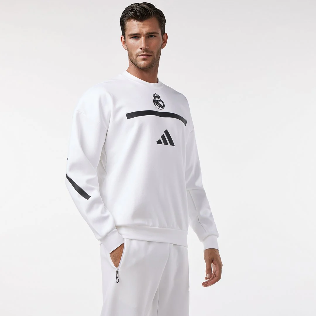 Mens adidas Real Urban Crew Sweatshirt White - Image 4