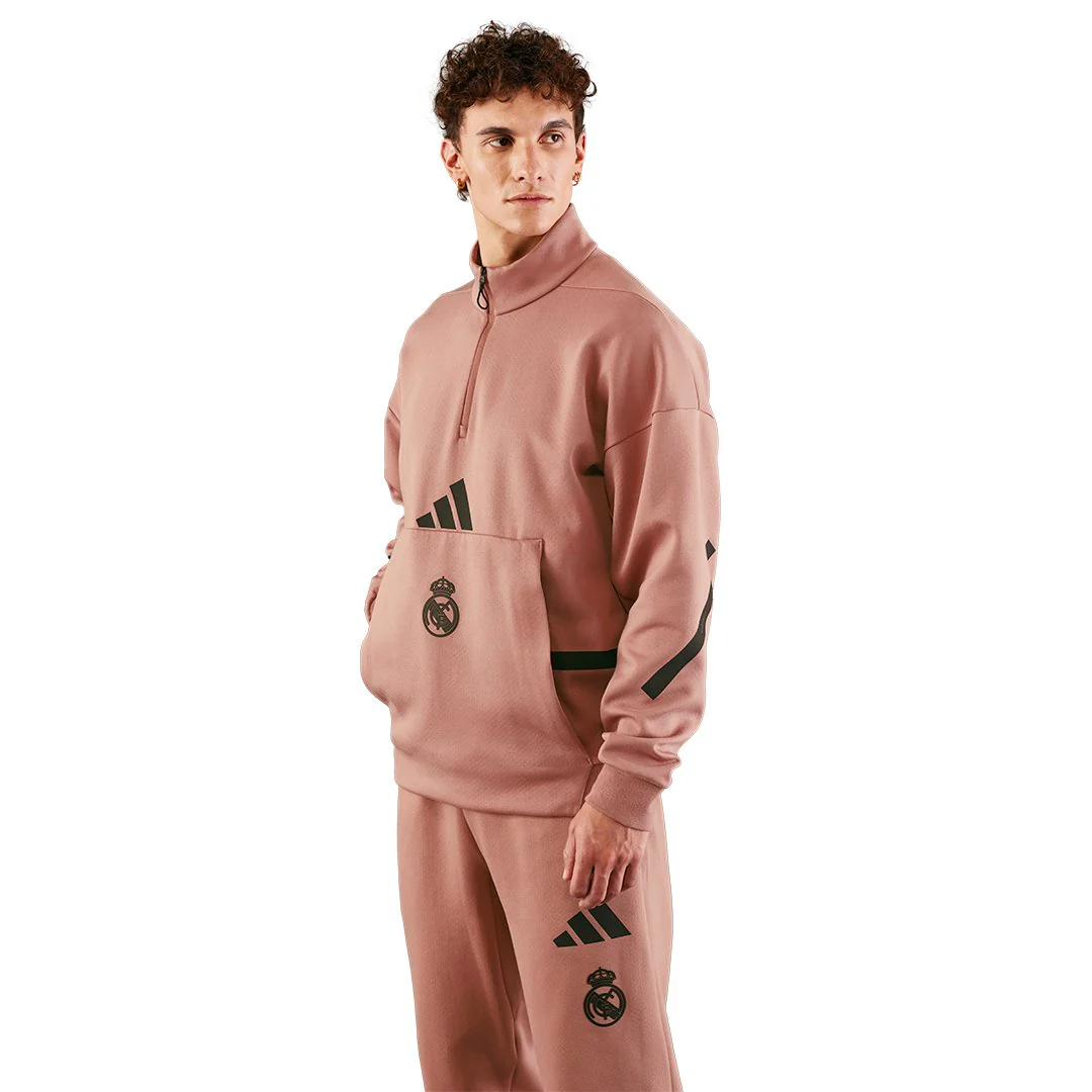 Mens adidas Real Urban Half Zip Hoodie Brown - Image 4