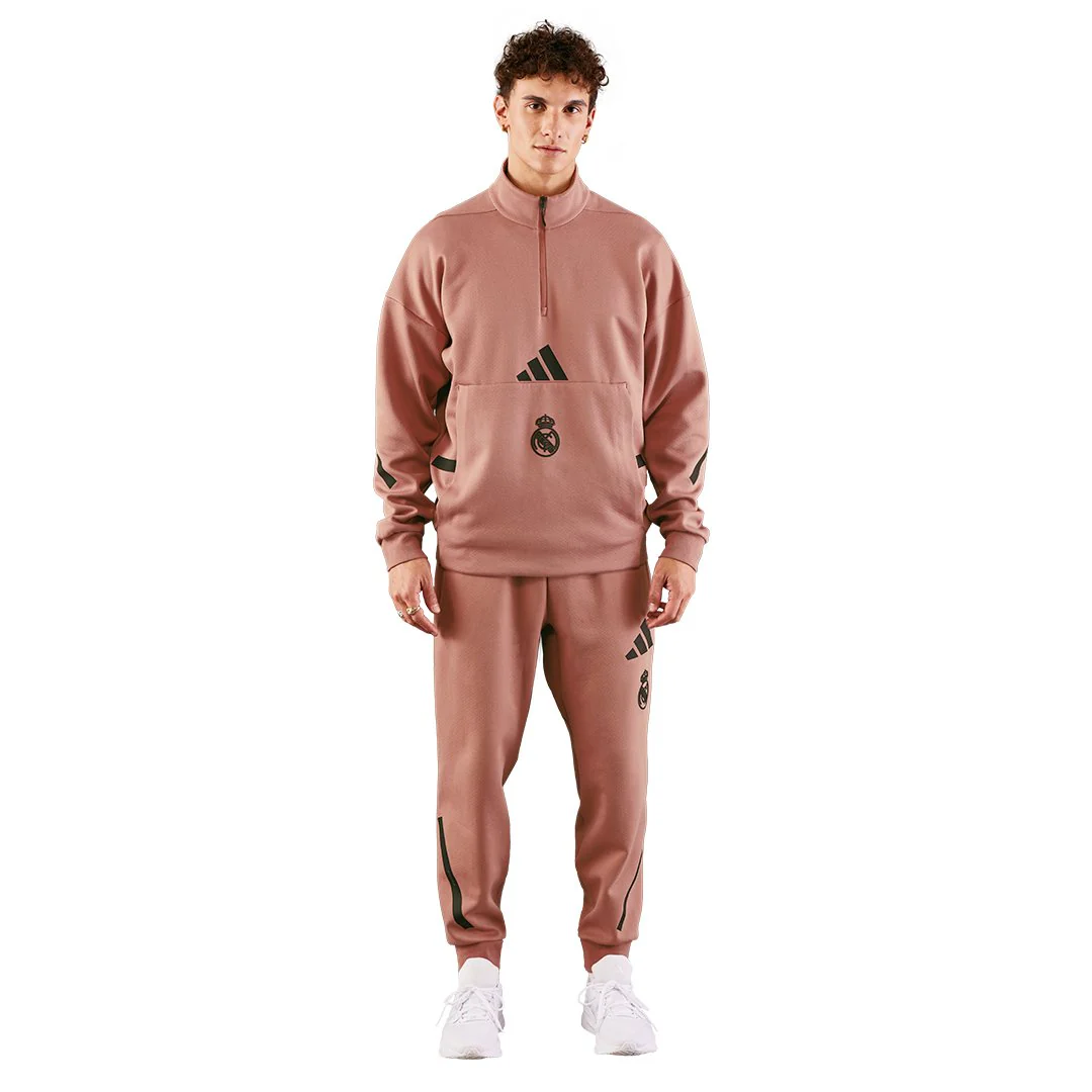 Mens adidas Real Urban Half Zip Hoodie Brown - Image 5