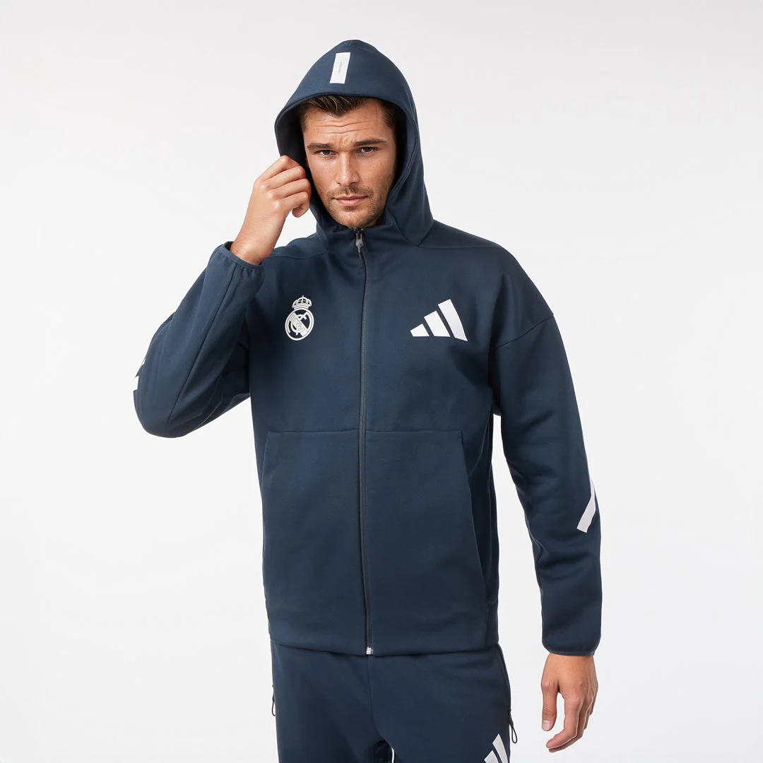 Mens Adidas Real Urban Full Zip Hoodie Navy - Image 3