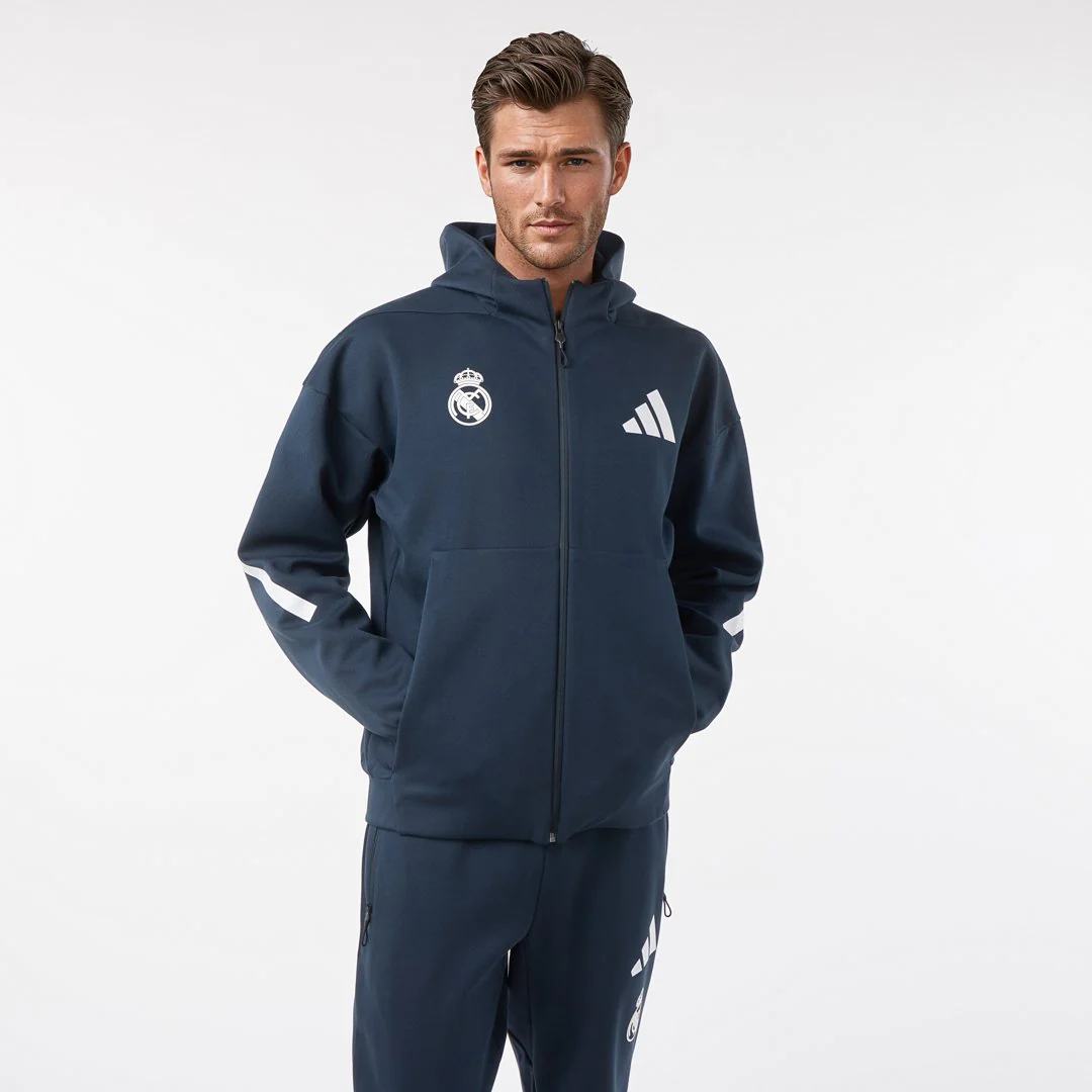 Mens Adidas Real Urban Full Zip Hoodie Navy - Image 7
