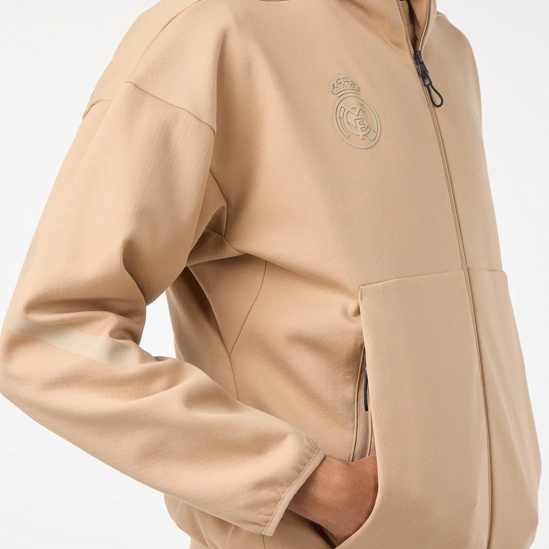 Mens Adidas Real Urban Full Zip Hoodie Beige - Image 3