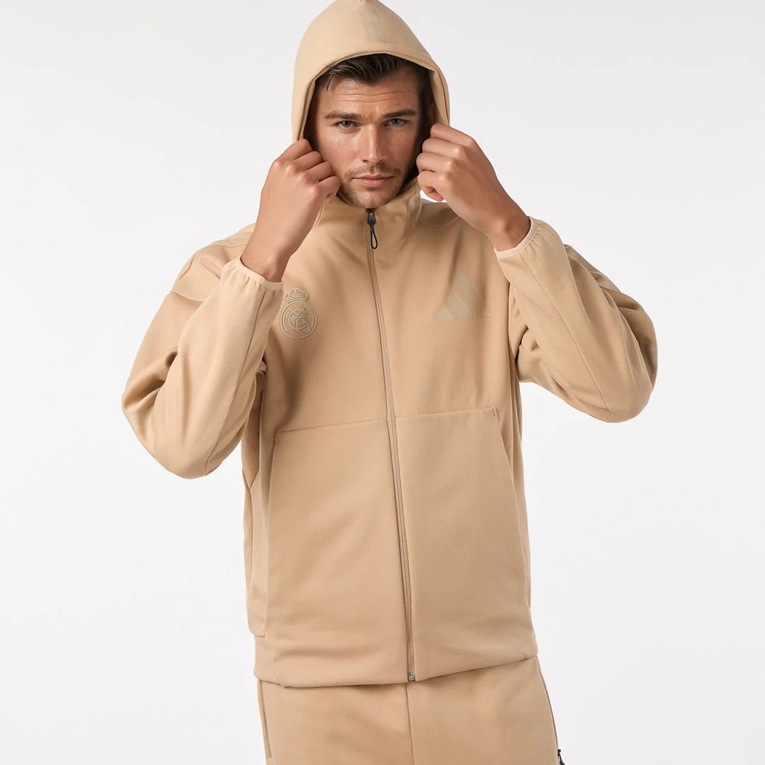 Mens Adidas Real Urban Full Zip Hoodie Beige - Image 5