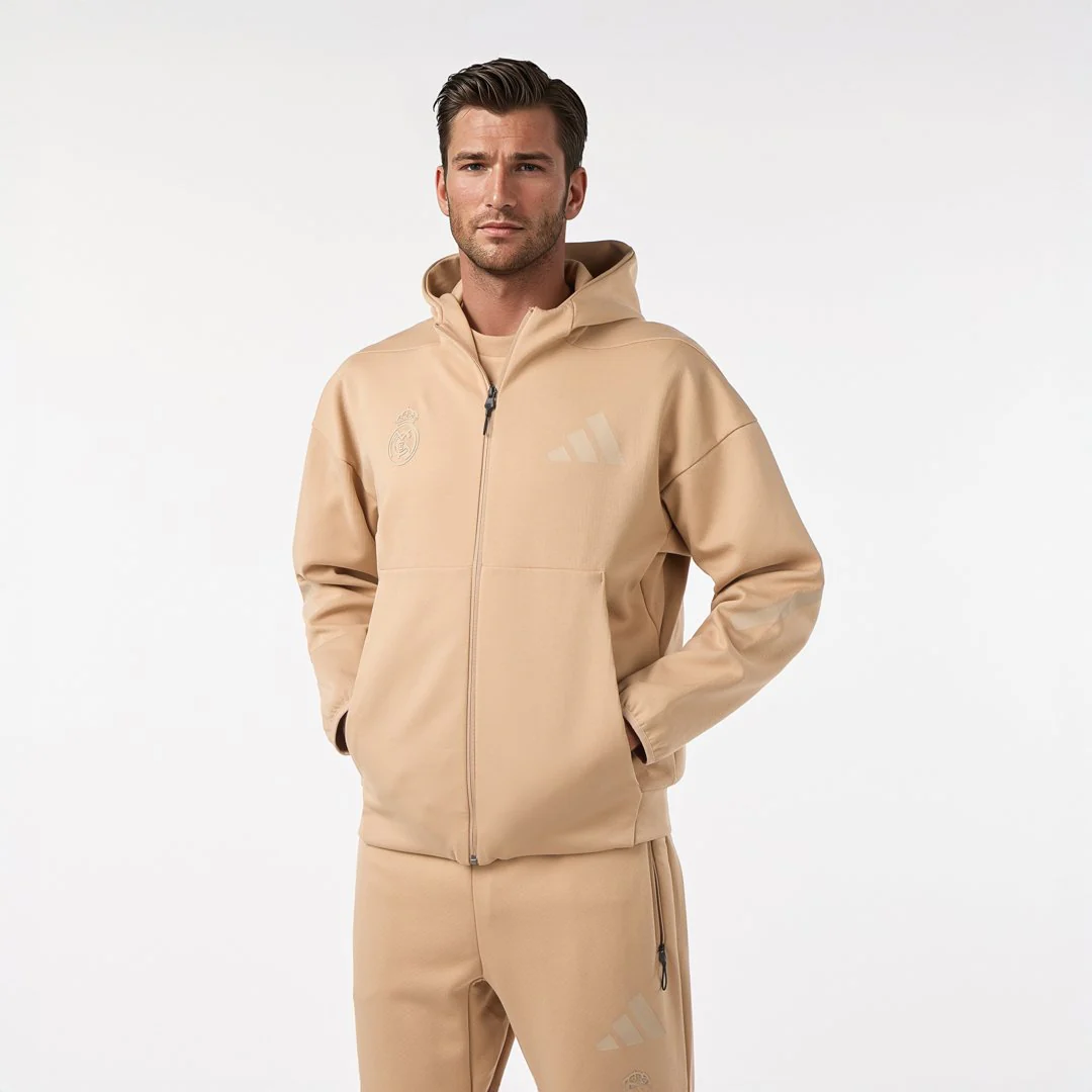 Mens Adidas Real Urban Full Zip Hoodie Beige - Image 6