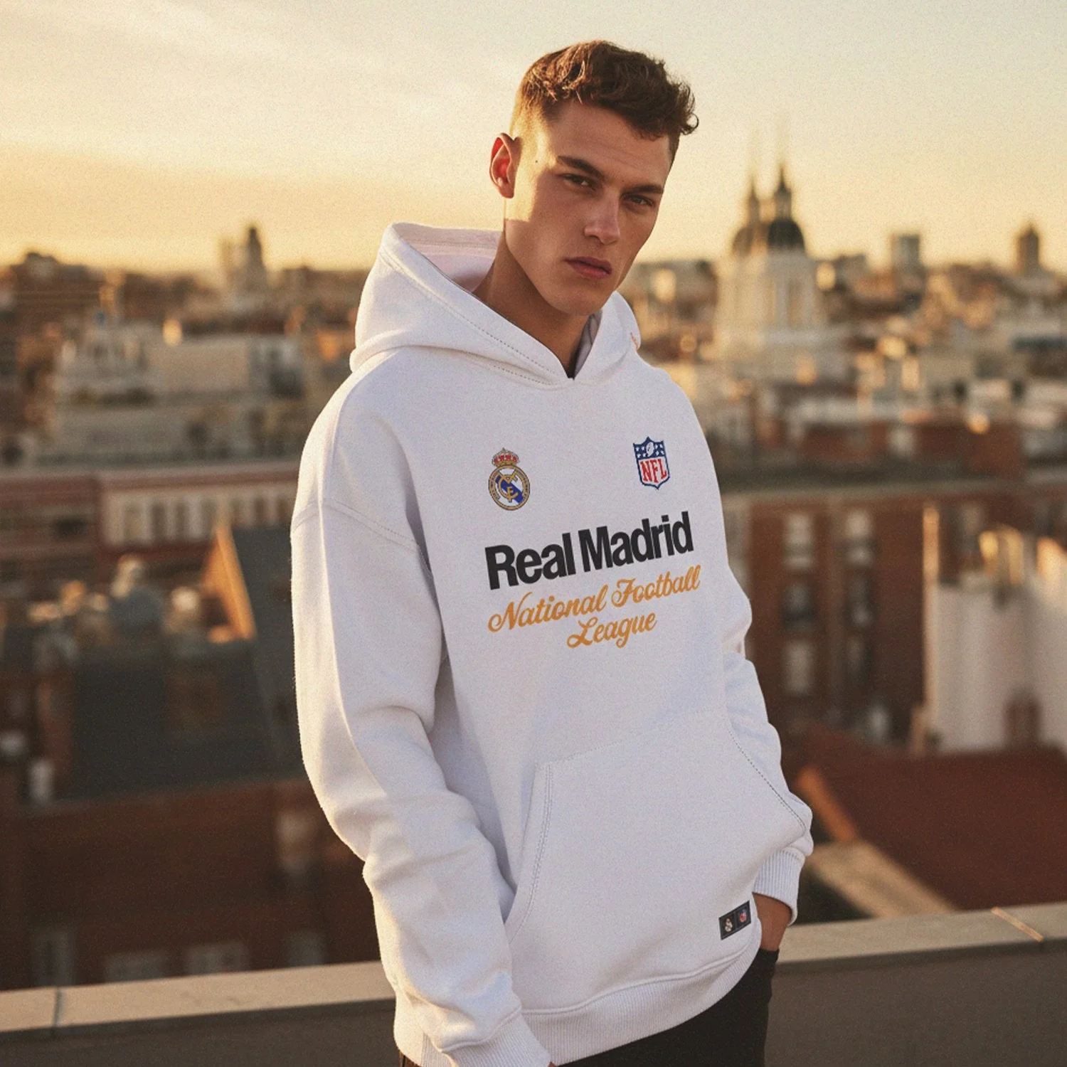 Mens Real Madrid x NFL Hoodie White - Image 5