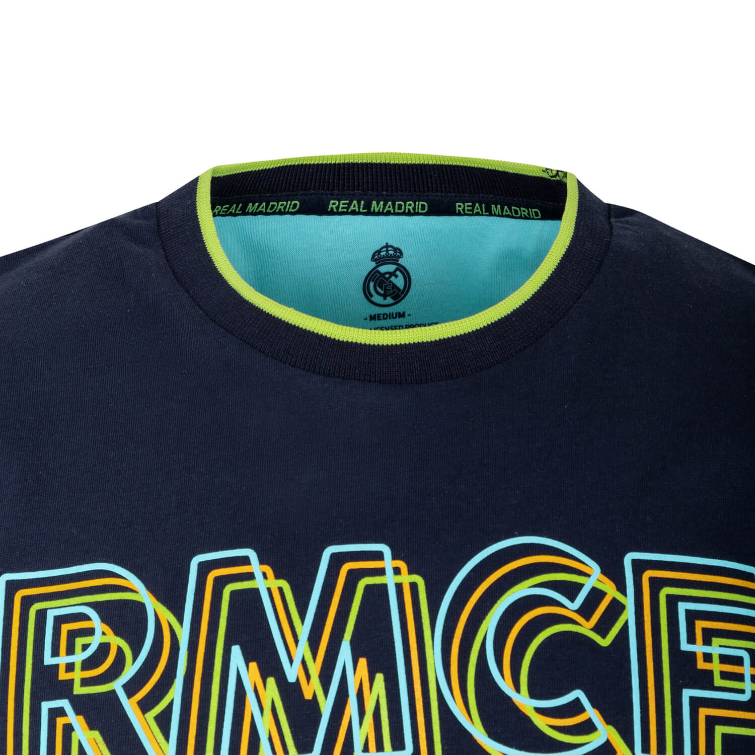Bernabéu Neon Lights Mens RMCF Embroiry Logo T-Shirt Navy - Image 5