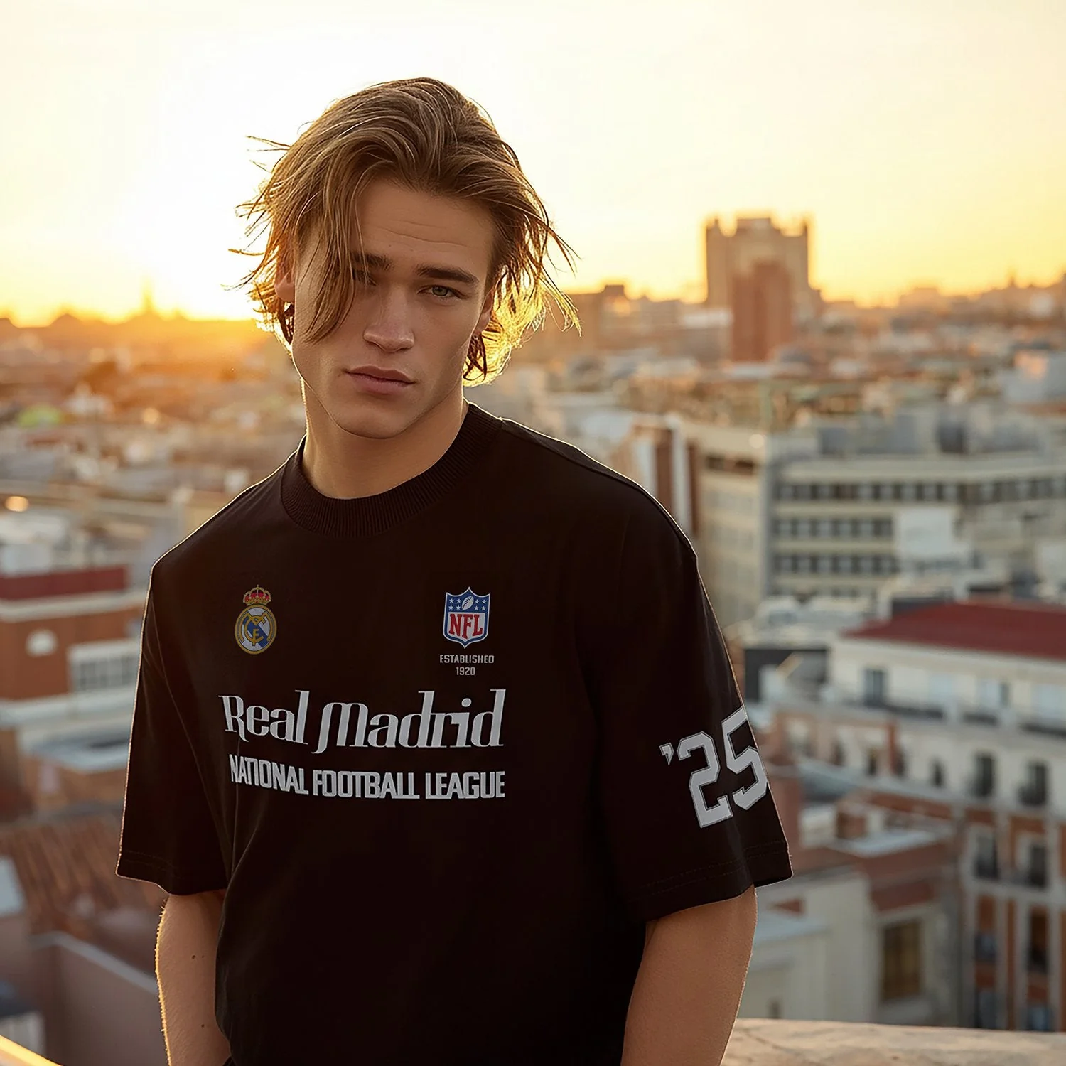 Mens Real Madrid x NFL T-Shirt Black - Image 5