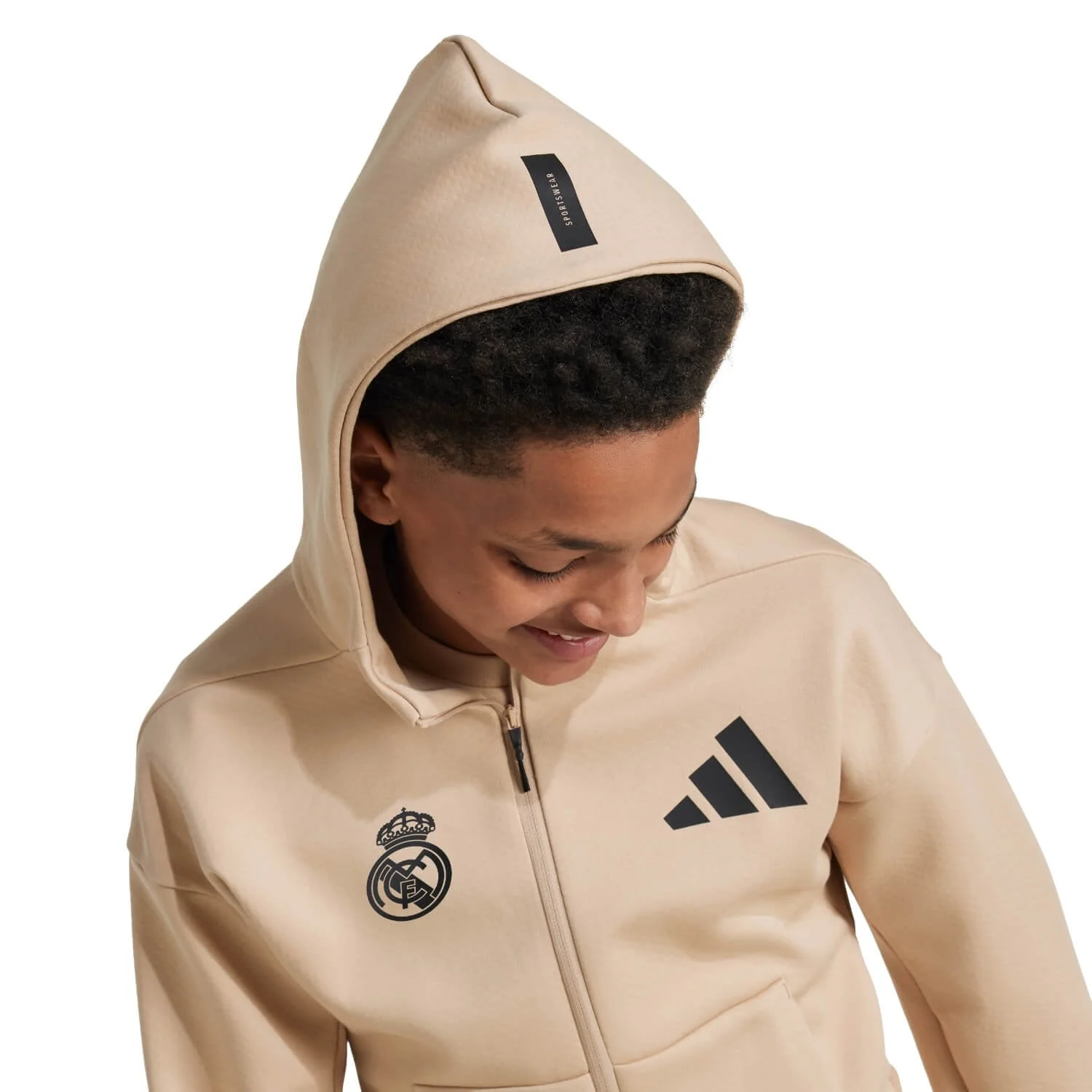 Kids adidas Real Urban Full Zip Hoodie Cream/ Black - Image 3