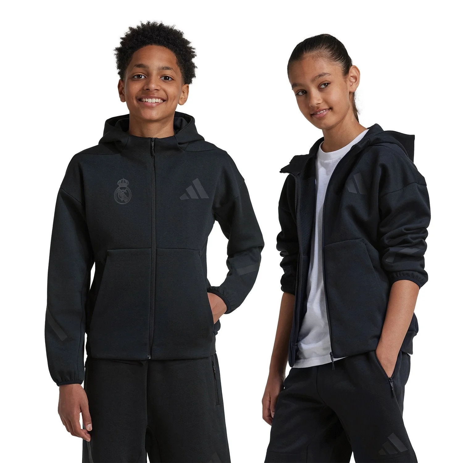 Kids adidas Real Urban Full Zip Hoodie Black/ Black - Image 3